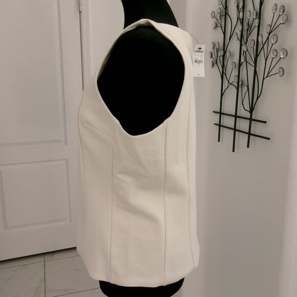New EXPRESS Cream Ponte V-Neck Seamed Sleeveless Top Blouse L NWT - Picture 8 of 10